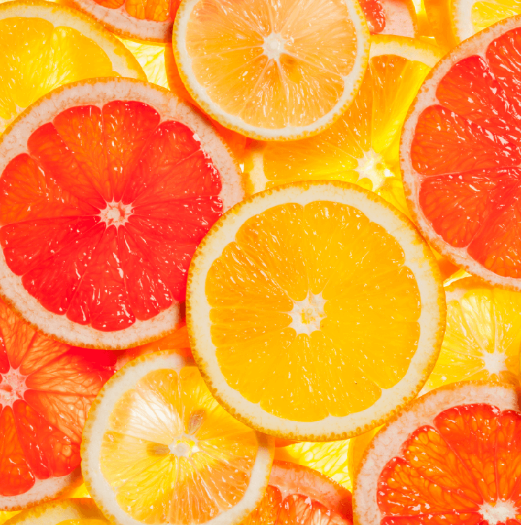 A group of round orange and lemon slices