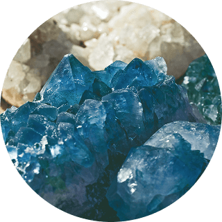 Blue organic trace minerals shown in a crystalline structure