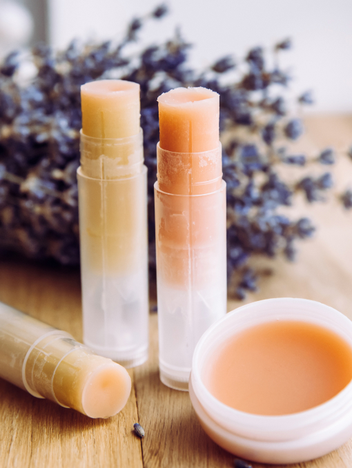 A close-up of lip balms