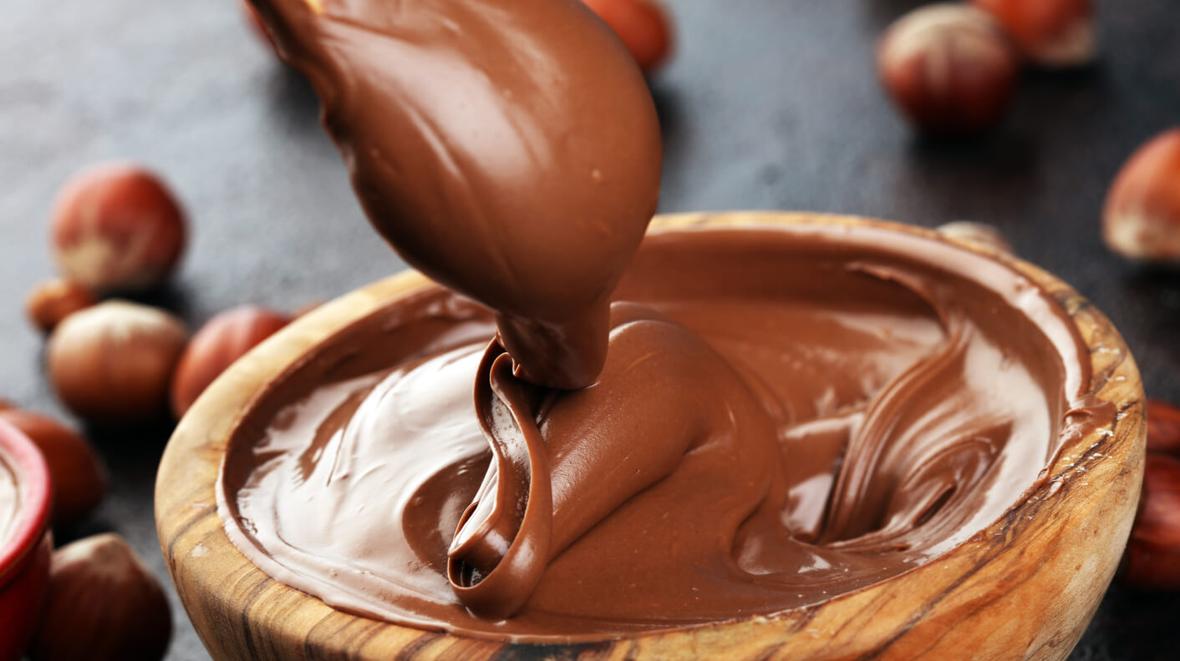 A close-up of hazelnut spread in a bowl 