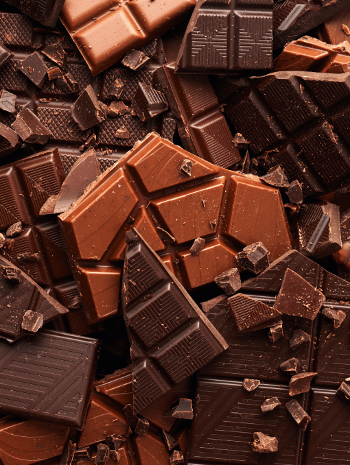 Broken pieces of dark and milk chocolate bars