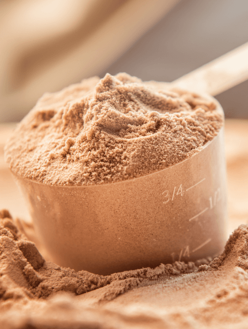 A scoop of whey protein powder