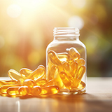 A bottle of yellow gel capsules