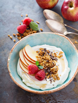 apple fruit granola yogurt