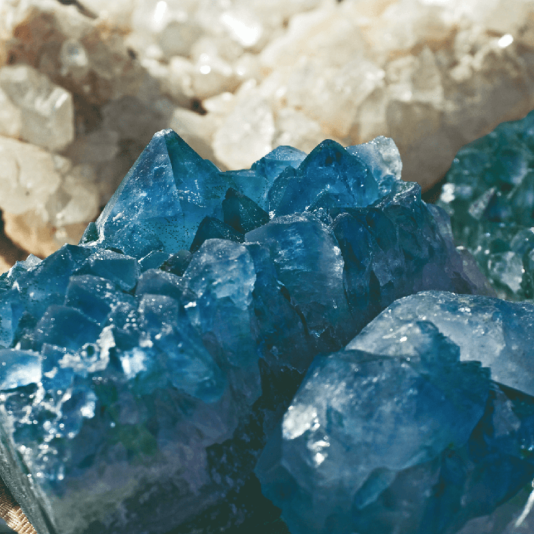 Blue organic trace minerals shown in a crystalline structure